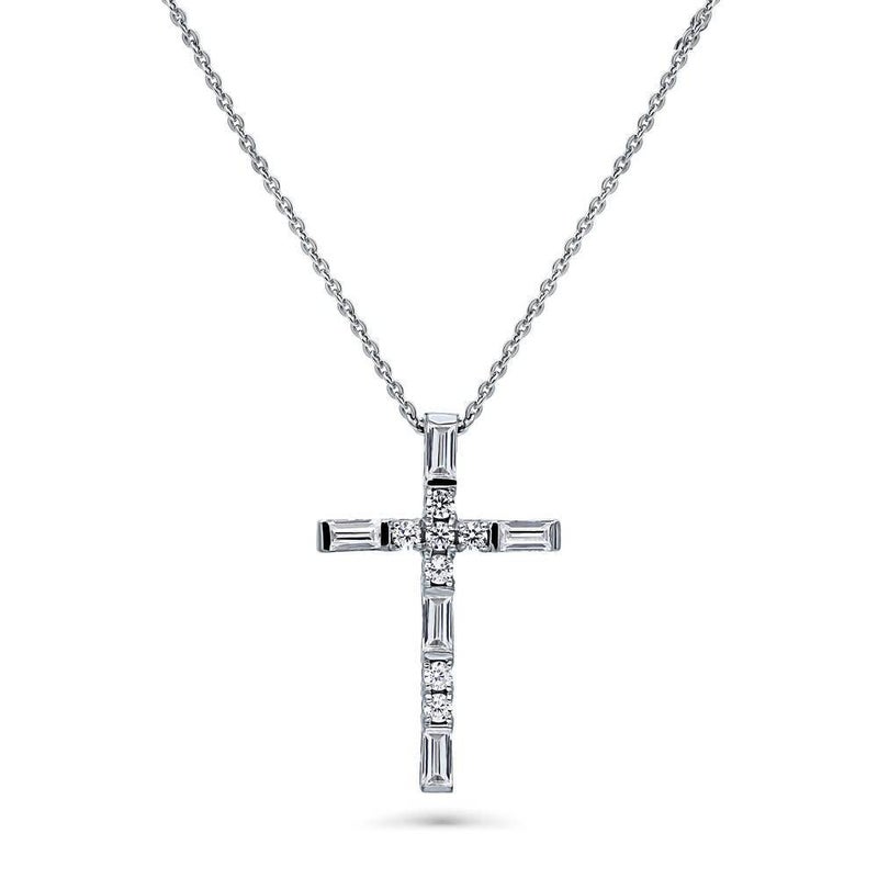 BERRICLE Sterling Silver Cross Pendant Necklace for Women, Cubic Zirconia CZ 18 inch - Image 1